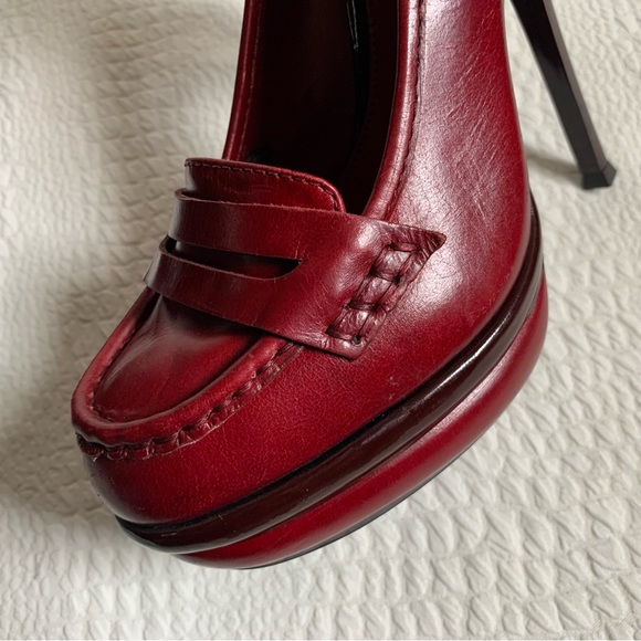 Carvela Oxblood Leather Platform High Heels Loafer Stilettos EU38 UK5 - Picture 9 of 14
